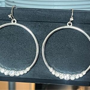 Elegant Silver Hoop Earrings with Crystals
